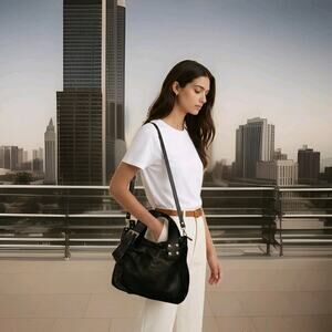 RIPANI Italian Pebbled Leather Black HandBag W/Crossbody Strap EUC 11x9x5